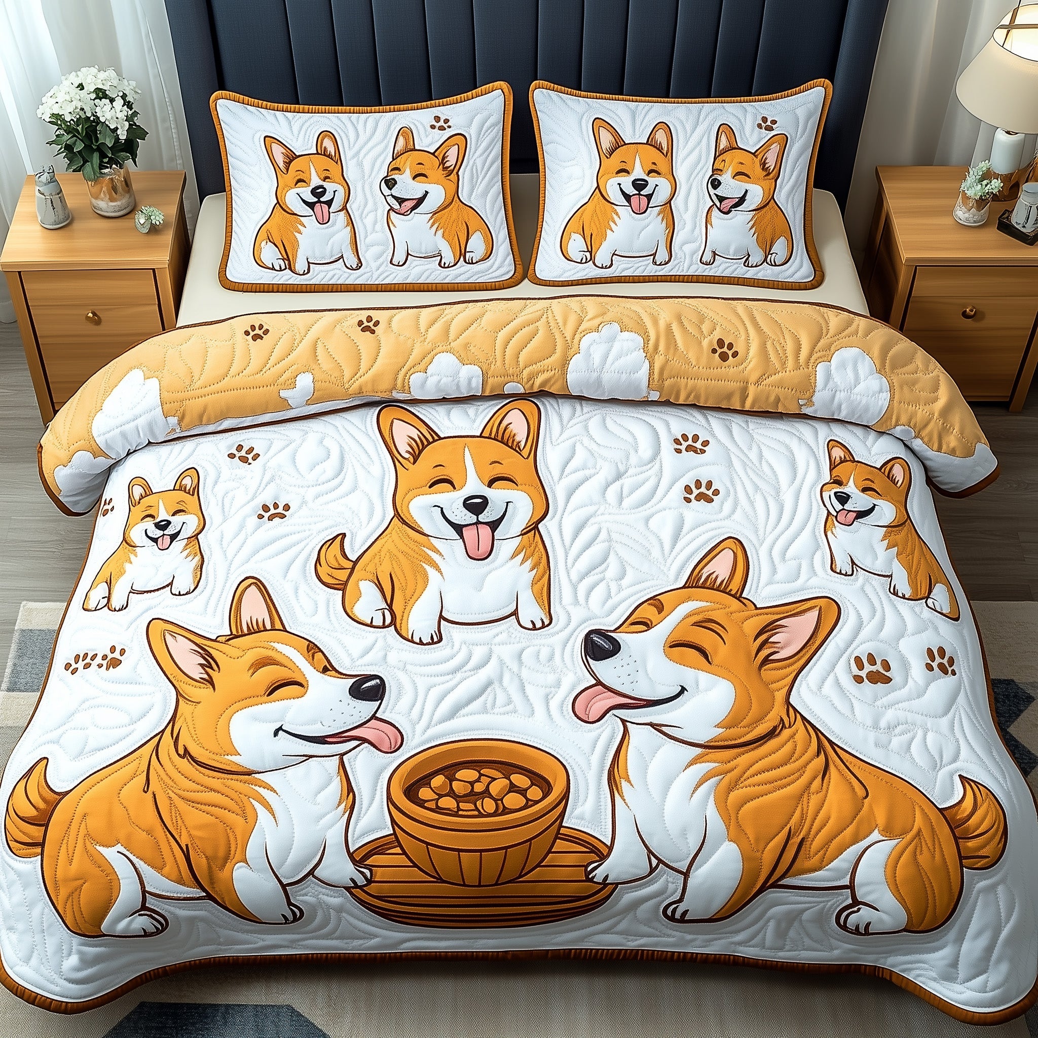 Corgi Quilted Bedding Set Duvet Cover Bedspread Best Dog Lovers Gifts For Him Her