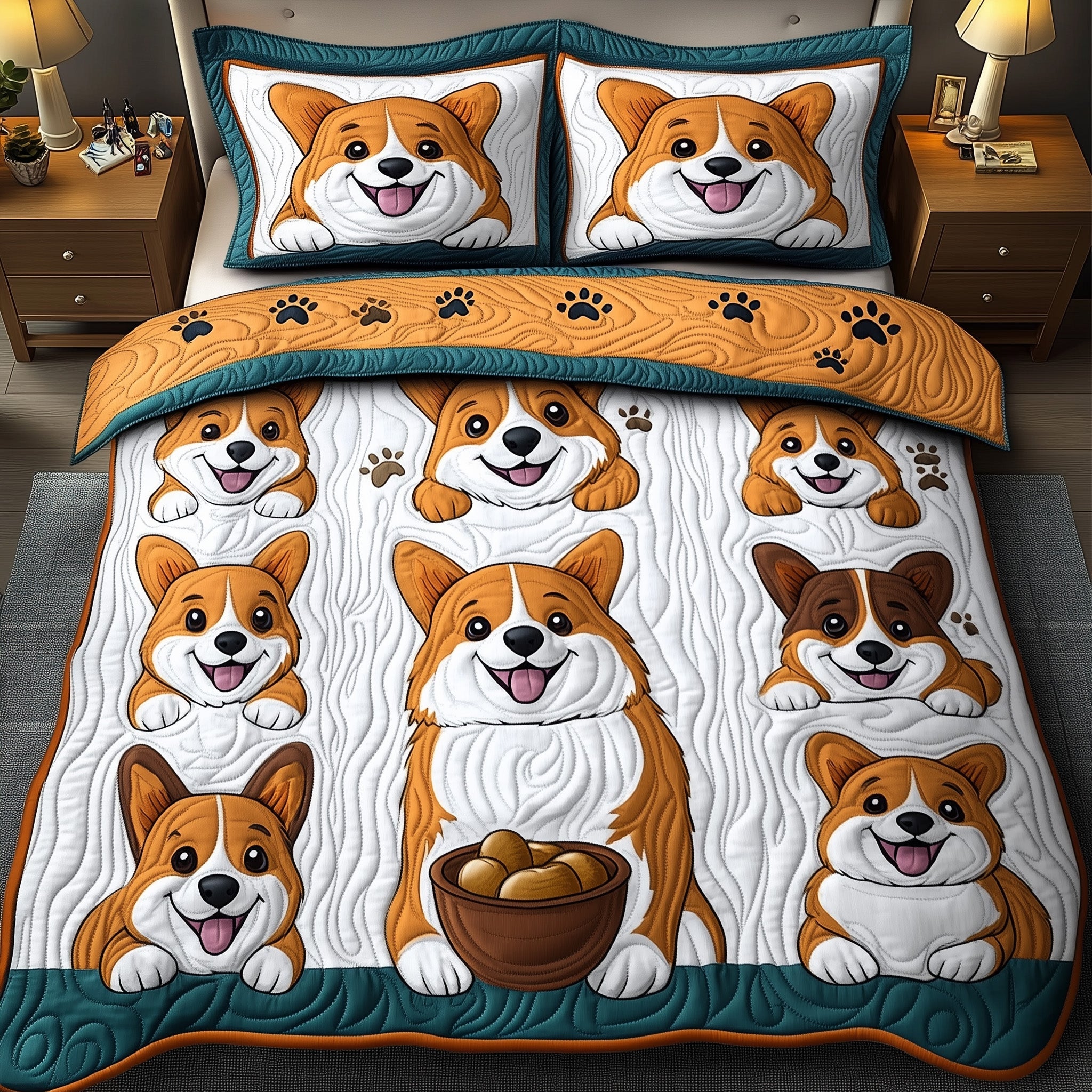 Corgi Quilted Bedding Set Duvet Cover Bedspread Cute Themed Dog Gift Ideas