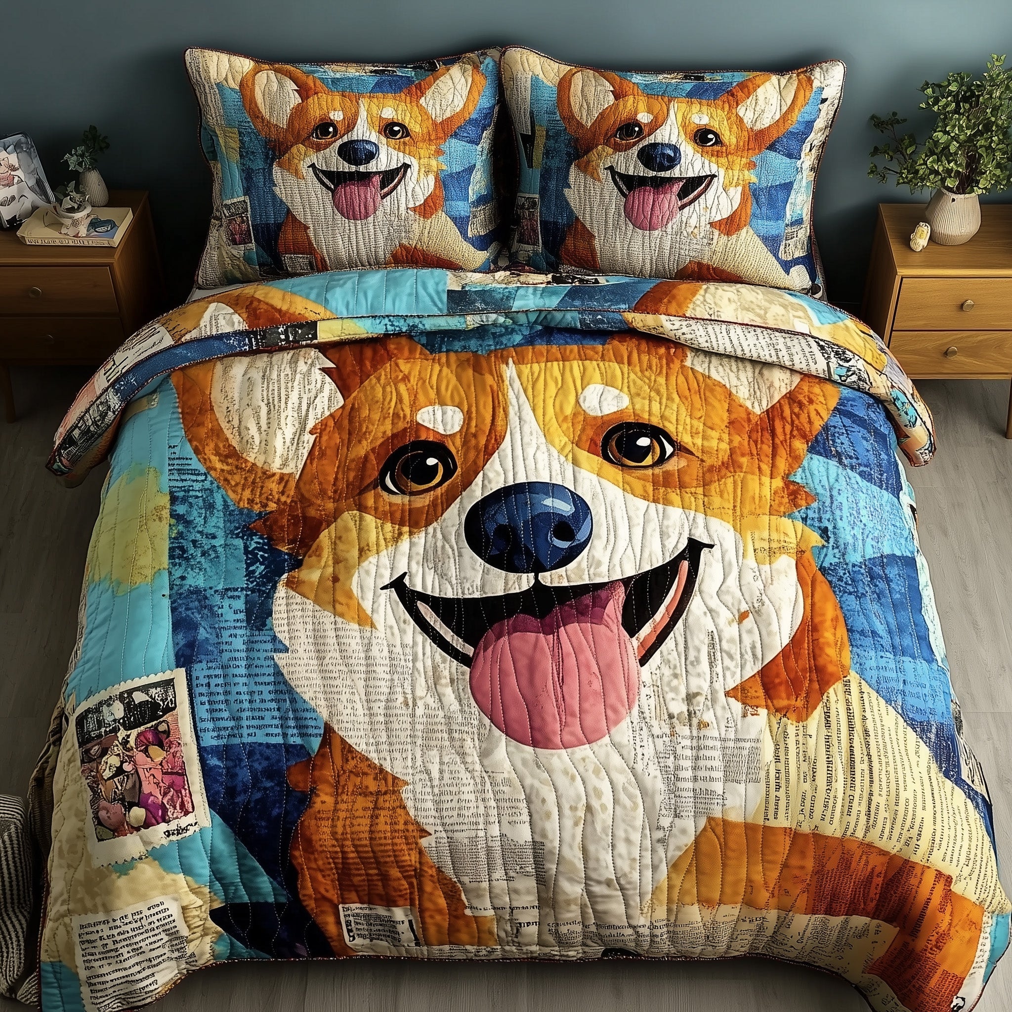 Corgi Quilted Bedding Set Duvet Cover Bedspread Dog Dad Fathers Day Gifts