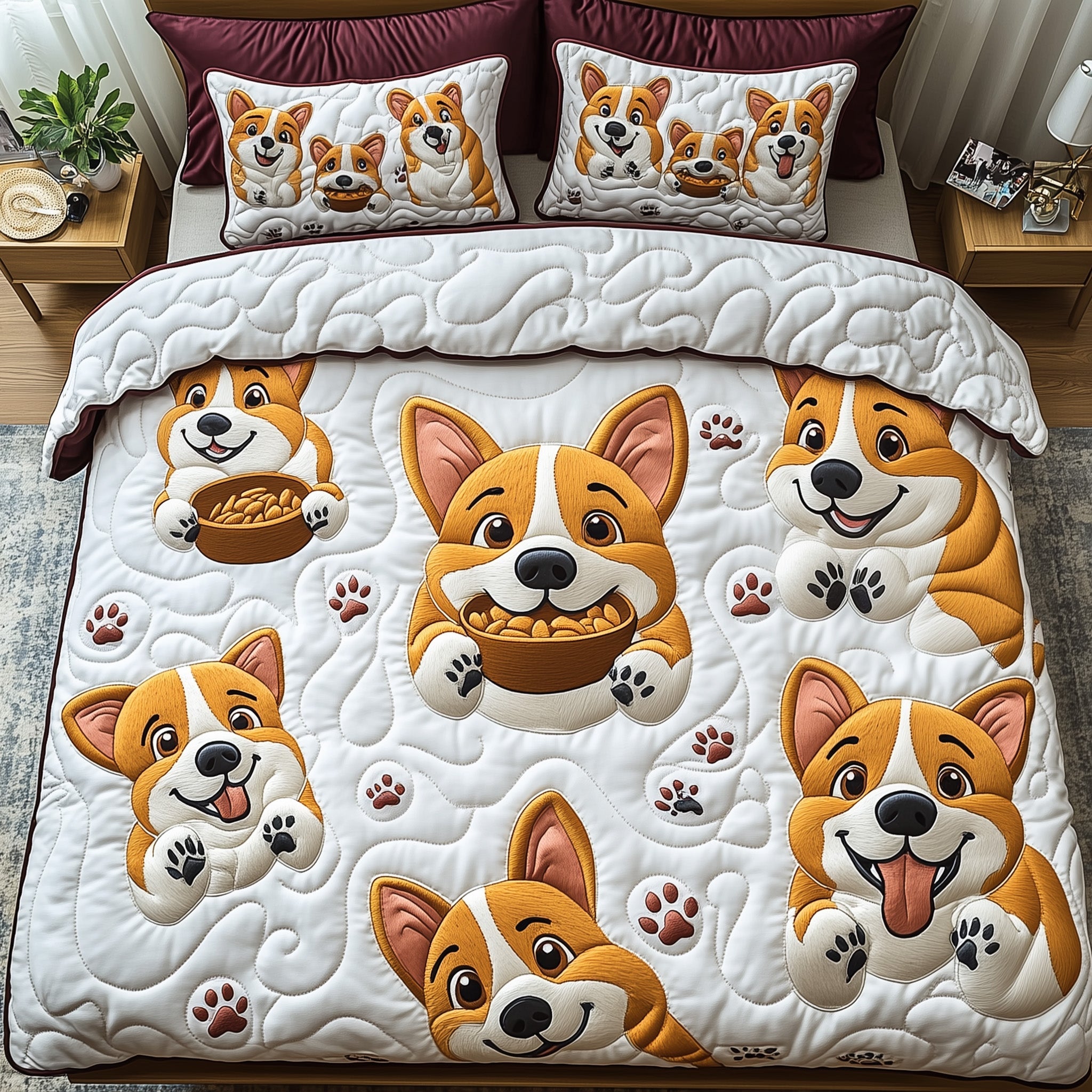 Corgi Quilted Bedding Set Duvet Cover Bedspread Dog Mom Mother's Day Gifts