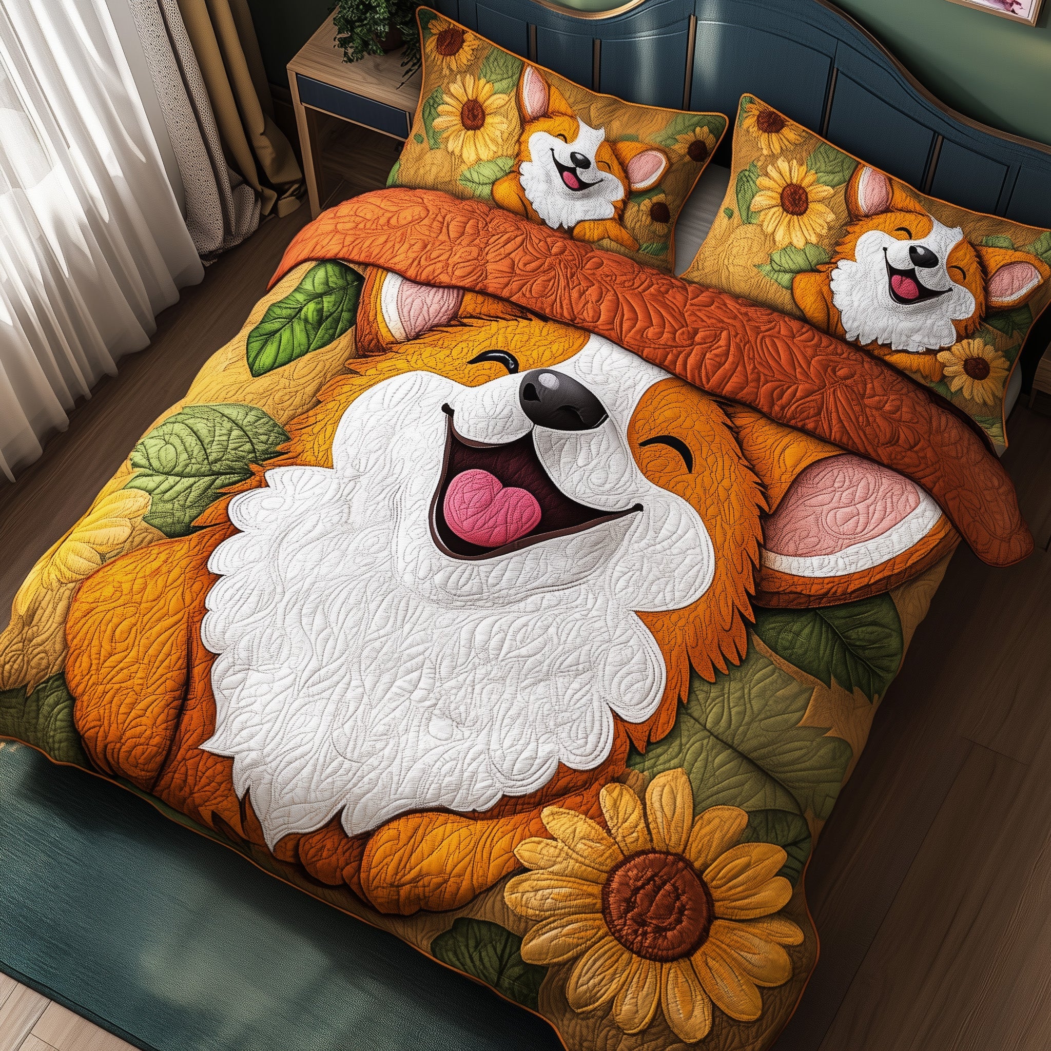 Corgi Quilted Bedding Set Duvet Cover Bedspread Dog Owners Themed Gifts