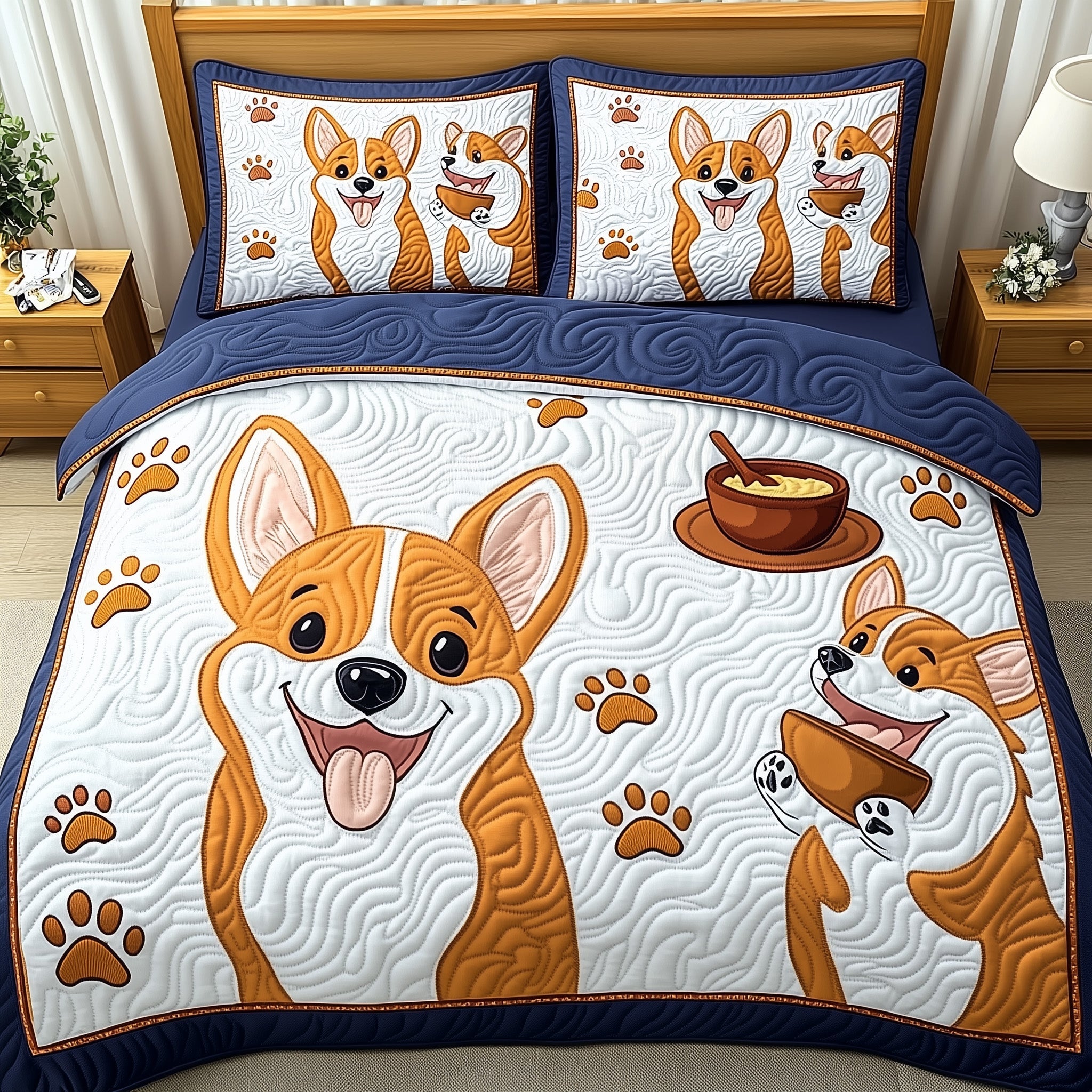 Corgi Quilted Bedding Set Duvet Cover Bedspread Dog Themed Gifts
