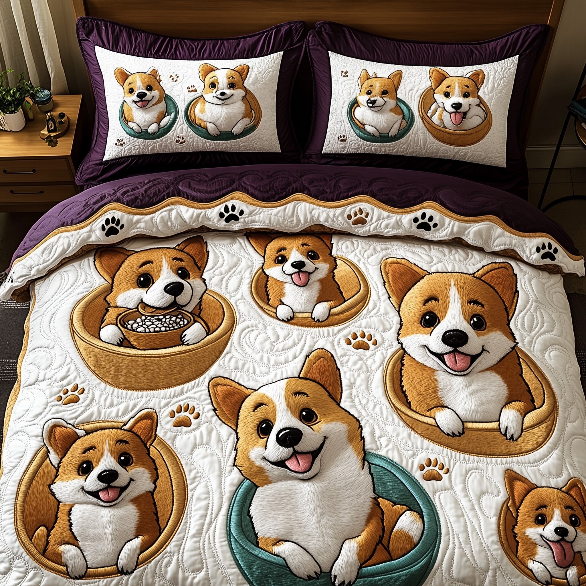 Corgi Quilted Bedding Set Duvet Cover Bedspread Presents For People With Dogs