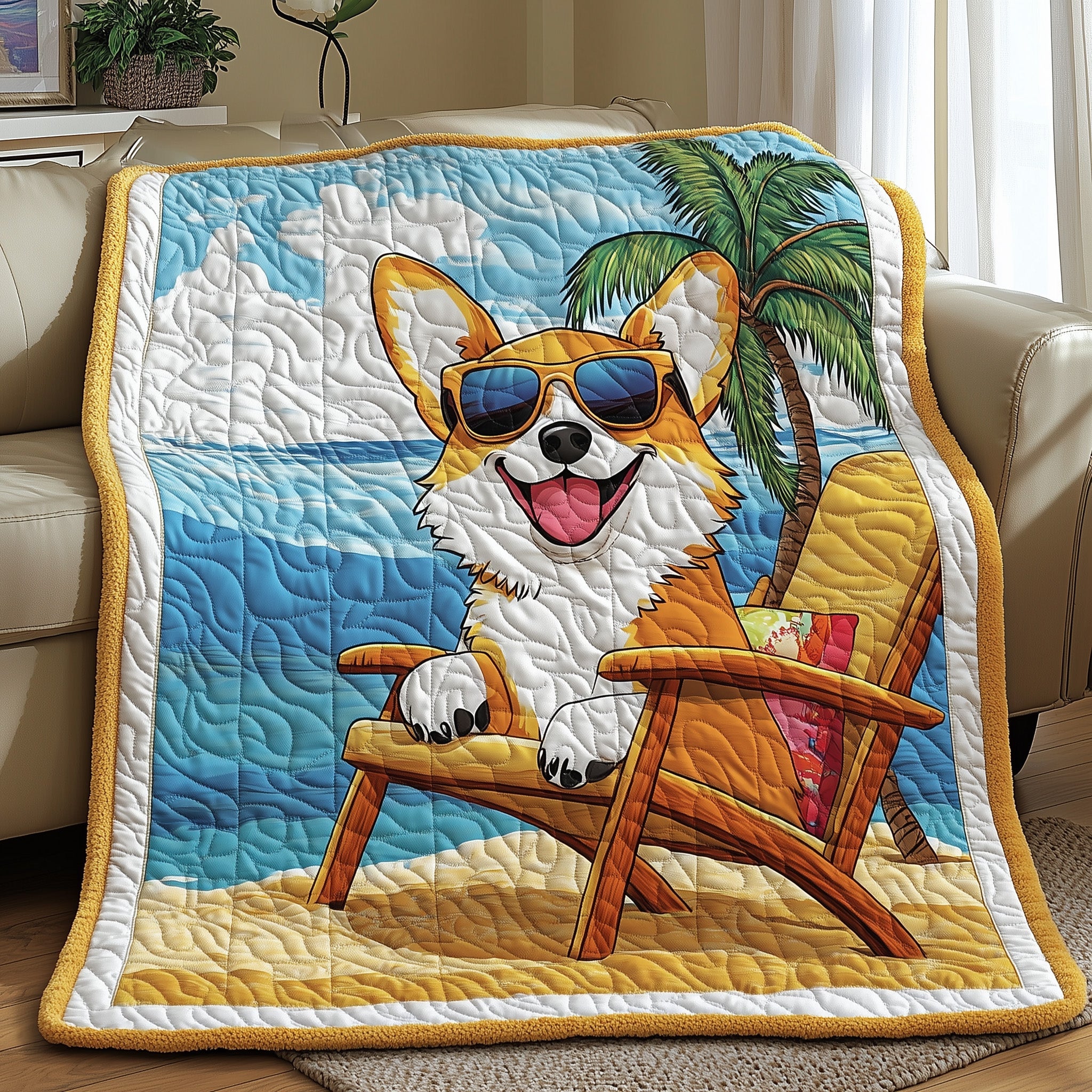 Corgi Quilted Blanket Merchandise Throw BlanketCool Gifts For Dog Owners