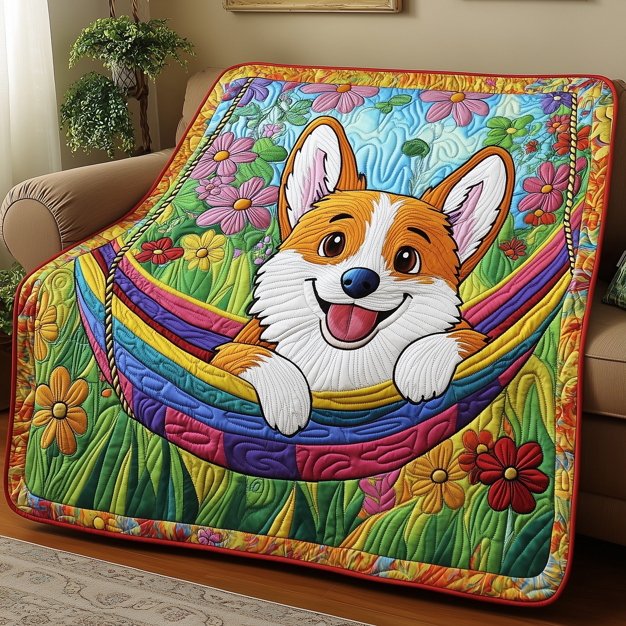 Corgi Quilted Blanket Merchandise Throw BlanketDog Lover Gifts For Him
