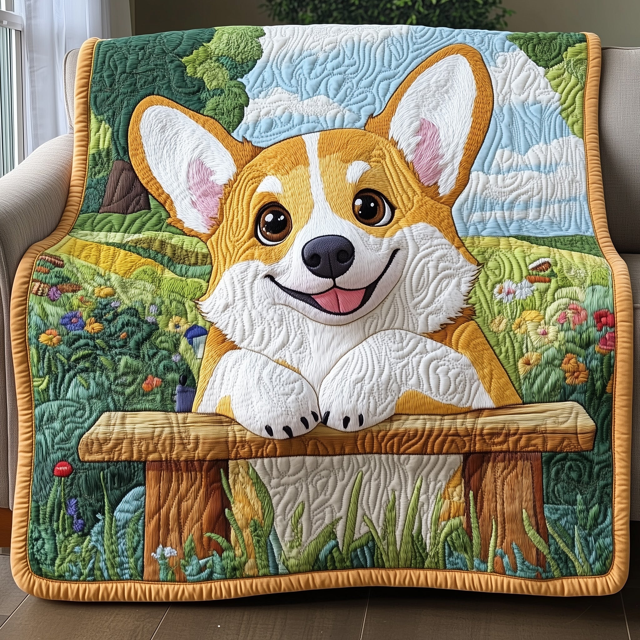 Corgi Quilted Blanket Merchandise Throw BlanketDog Owners Gifts Birthday Ideas