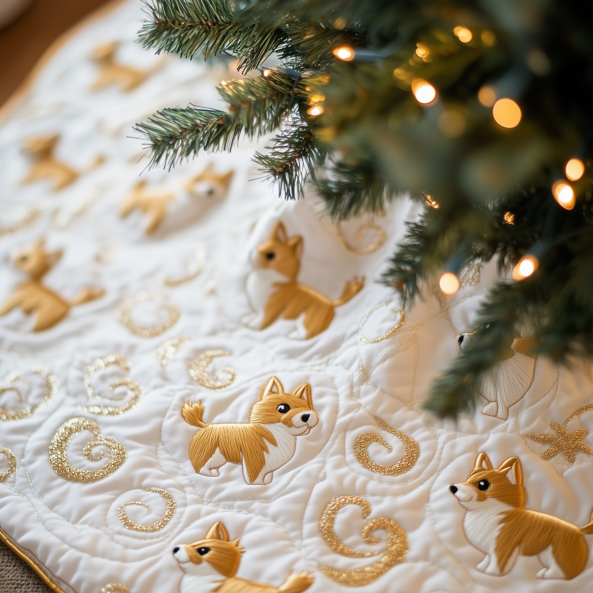 Corgi Quilted Tree Skirt Cute Xmas Tree Base Cover Merchandise Corgi Christmas Decorations