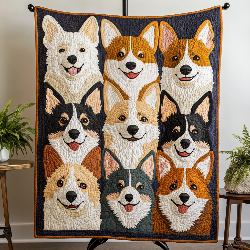 Corgi Rows Quilted Blanket Great Dog Christmas Gifts