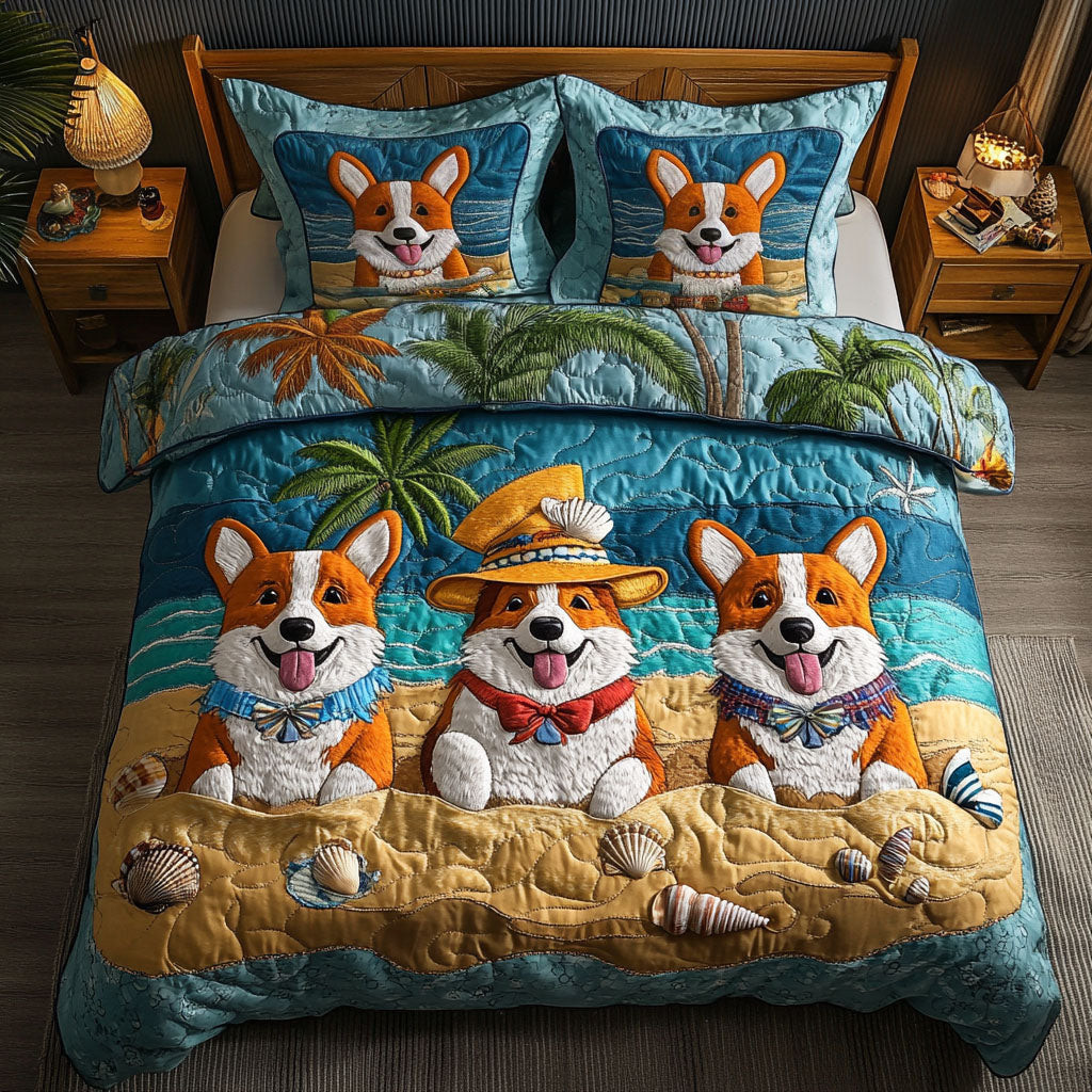 Corgi Shell Time Quilted Bedding Set Full Size Bed Set Nana Xmas Gifts