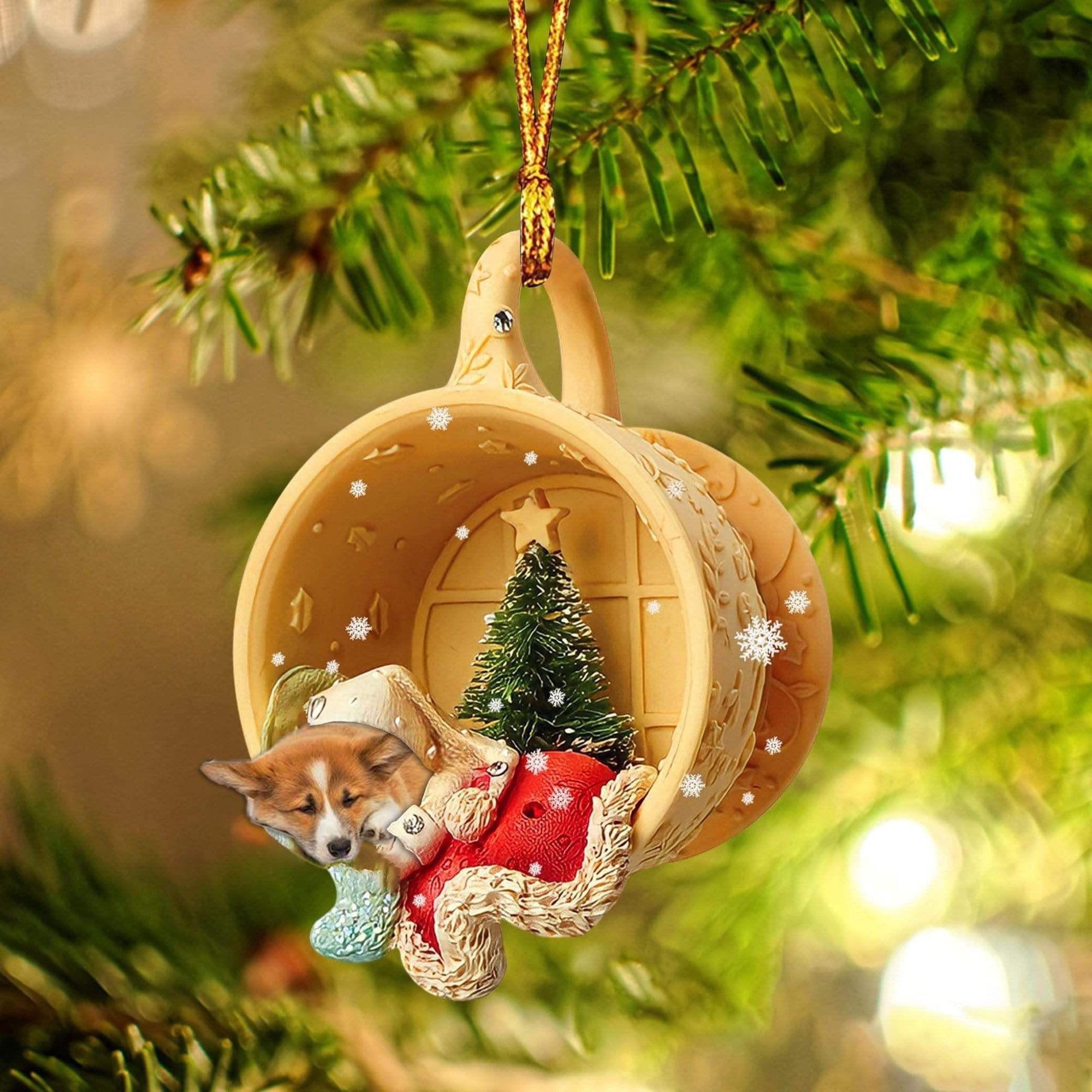 Corgi Sleeping In A Cup Christmas Ornament Flat Acrylic Dog Christmas Ornament