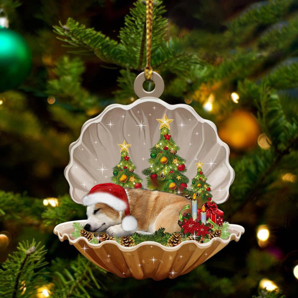 Corgi Sleeping in Pearl Dog Christmas Ornament Flat Acrylic
