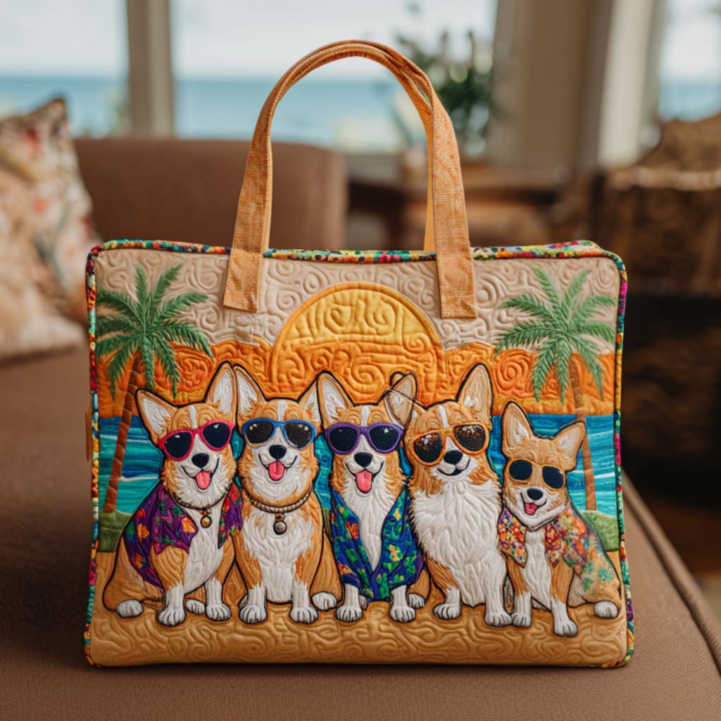 Corgi Smile Time Quilted Tote Bag Best Gifts For Beach Lovers