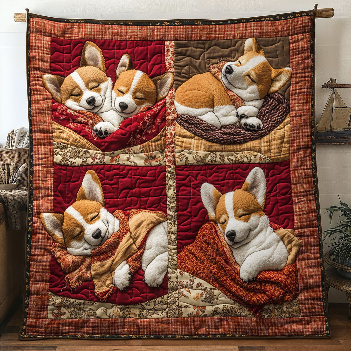 Corgi Snooze Time Quilt Stylish Quilt Blanket to Upgrade Your Bedroom