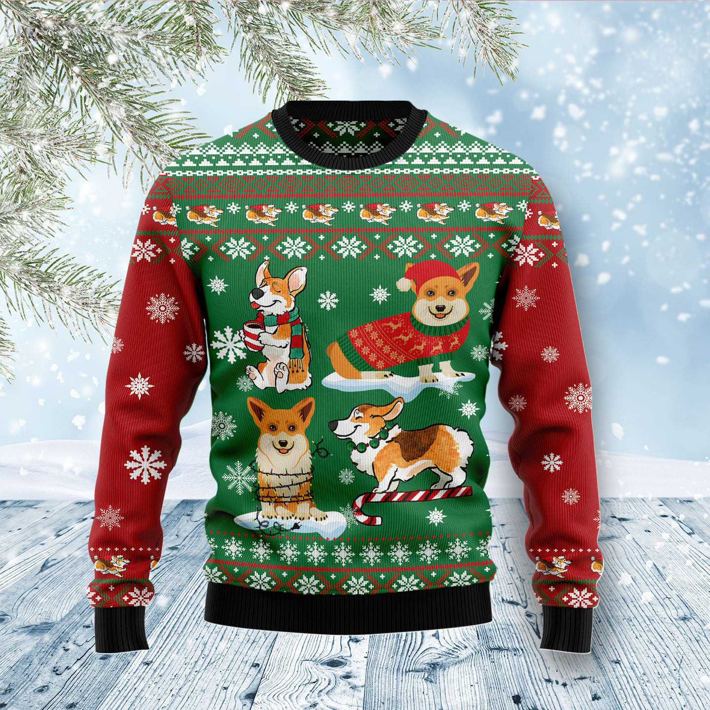 Corgi Snow Day Ugly Christmas Sweater Animal Themed Dog Christmas Sweater