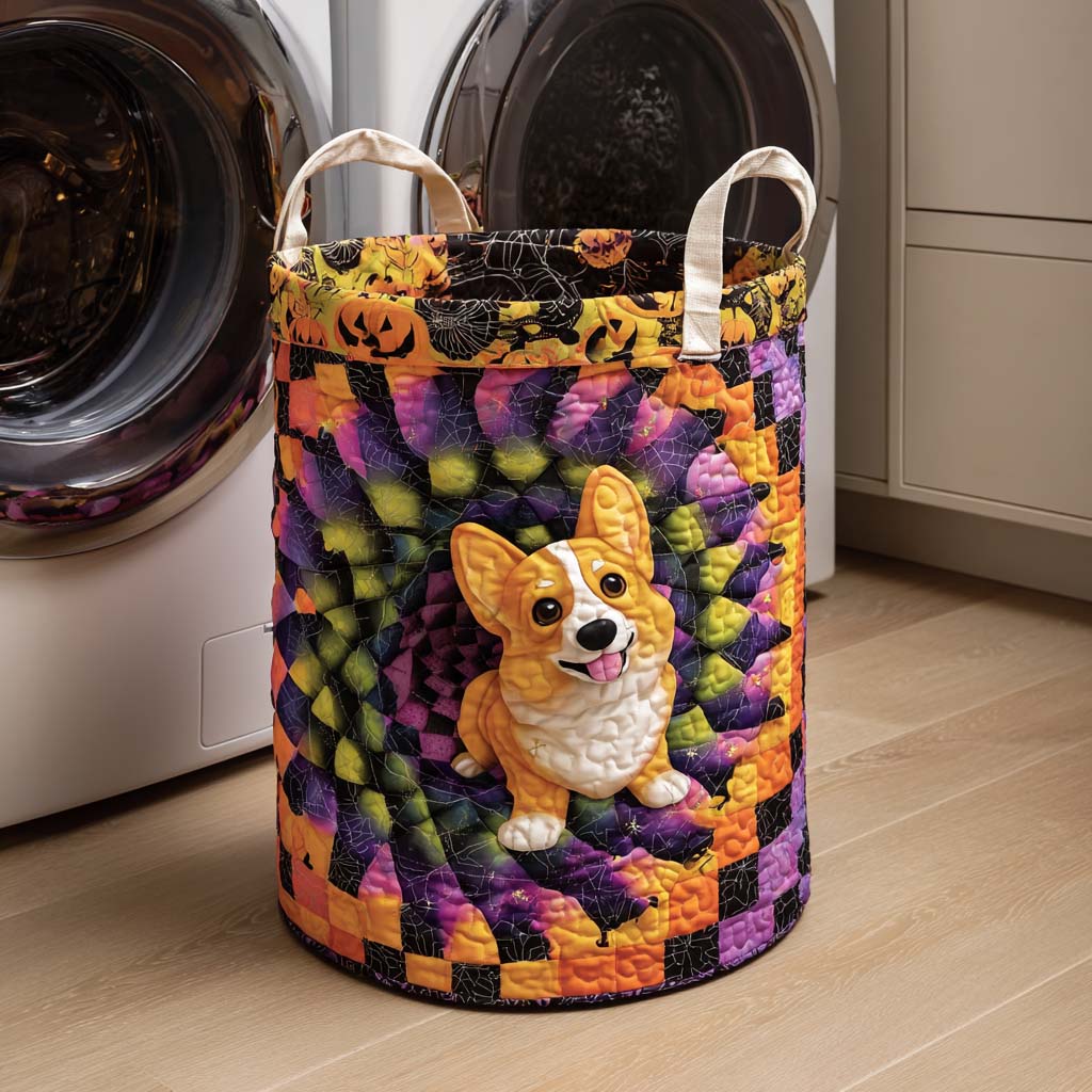 Corgi Spiral Cheer Quilted Laundry Basket Ideal Present For Newlyweds