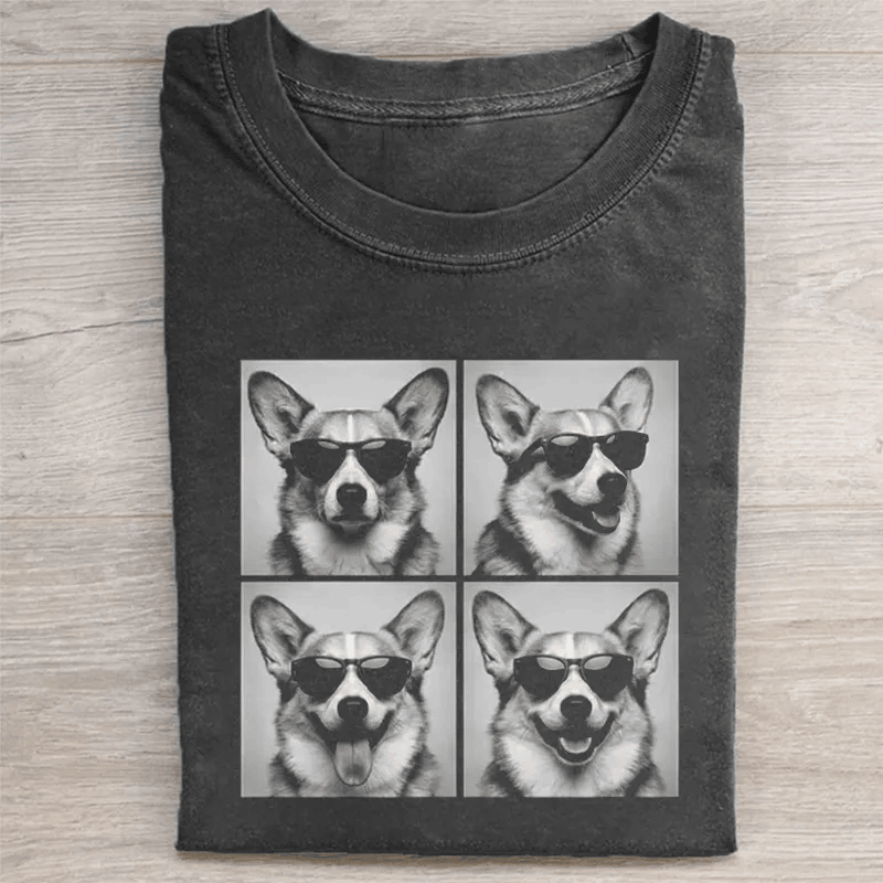 Corgi Sunglasses Collage T-Shirt Funny Corgi Dog Lover Tee Cool Dog Portrait Shirt Best Gift For Corgi Fans