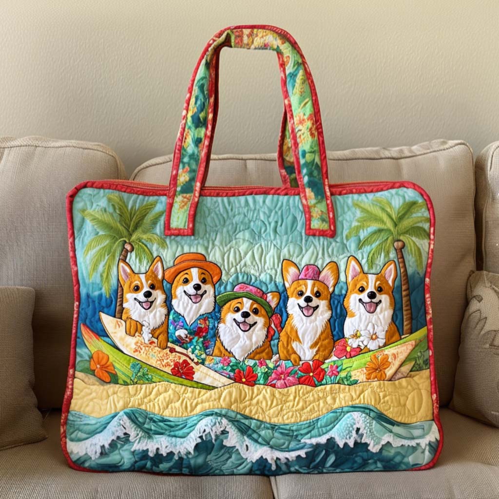 Corgi Sunset Trail Quilted Tote Bag Summer Beach Themed Stuff