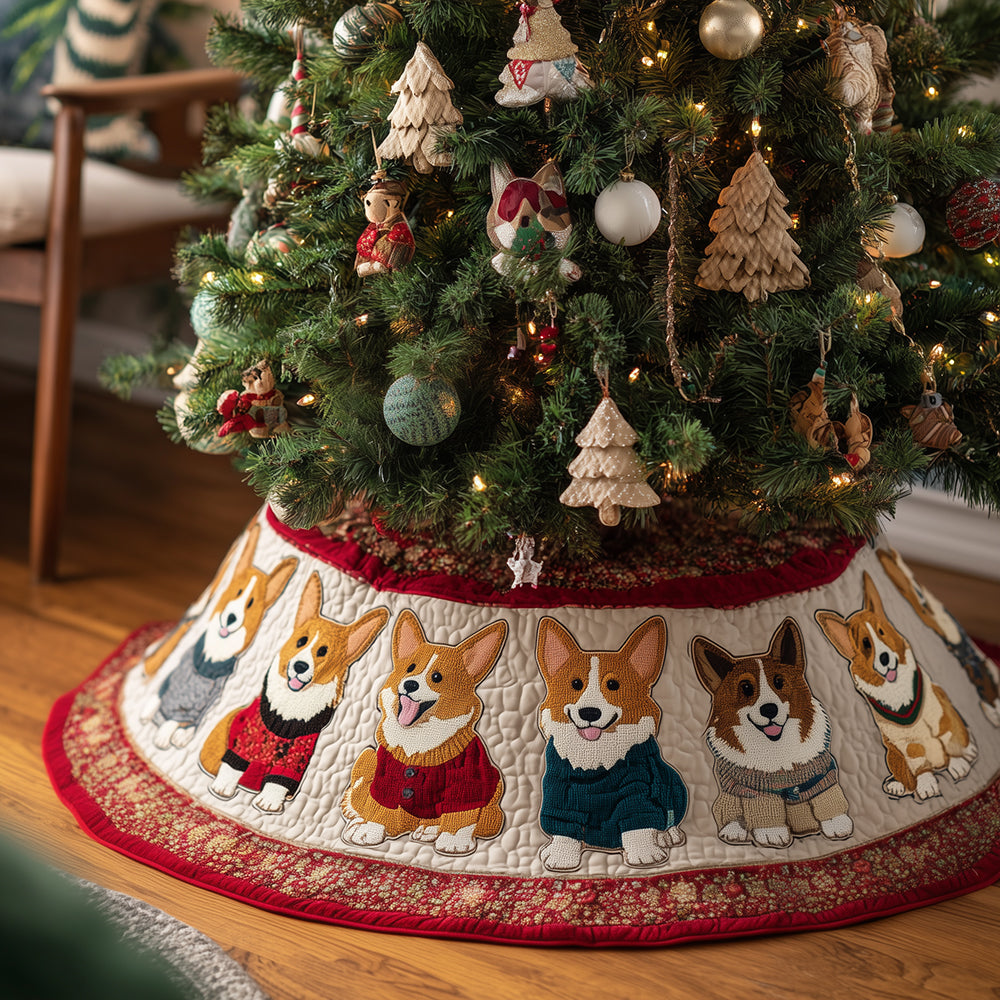 Corgi Sweater Parade Christmas Quilted Tree Skirt Xmas Decorations Best Gifts For Corgi Lovers
