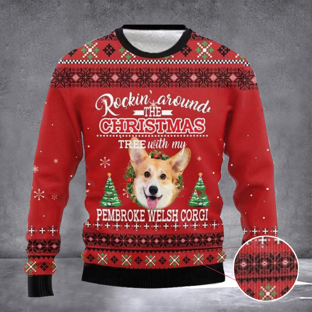 Corgi Ugly Christmas Sweater Rockin Around The Christmas Three With My Pembroke Welsh Corgi