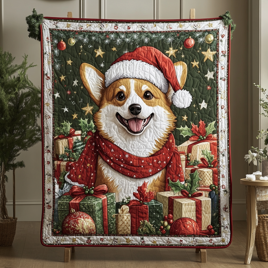 Corgi Wishes Christmas Quilted Blanket Great Dog Christmas Gifts