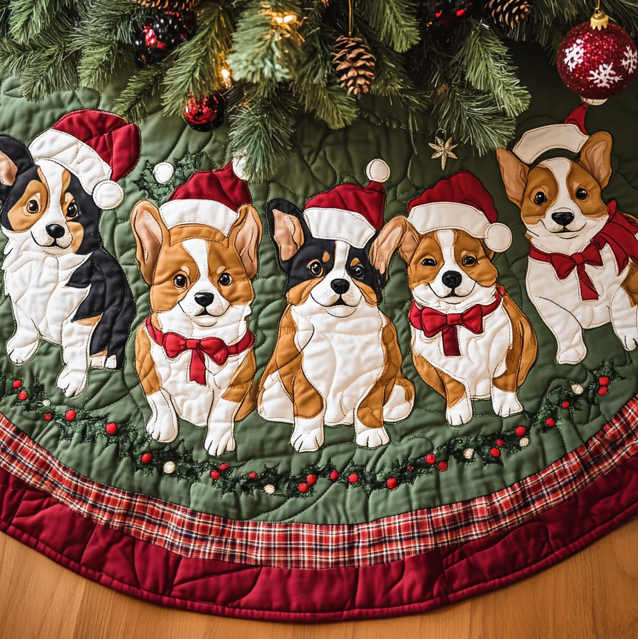 Corgi Wishes Christmas Quilted Tree Skirt Under-Tree Christmas Decor