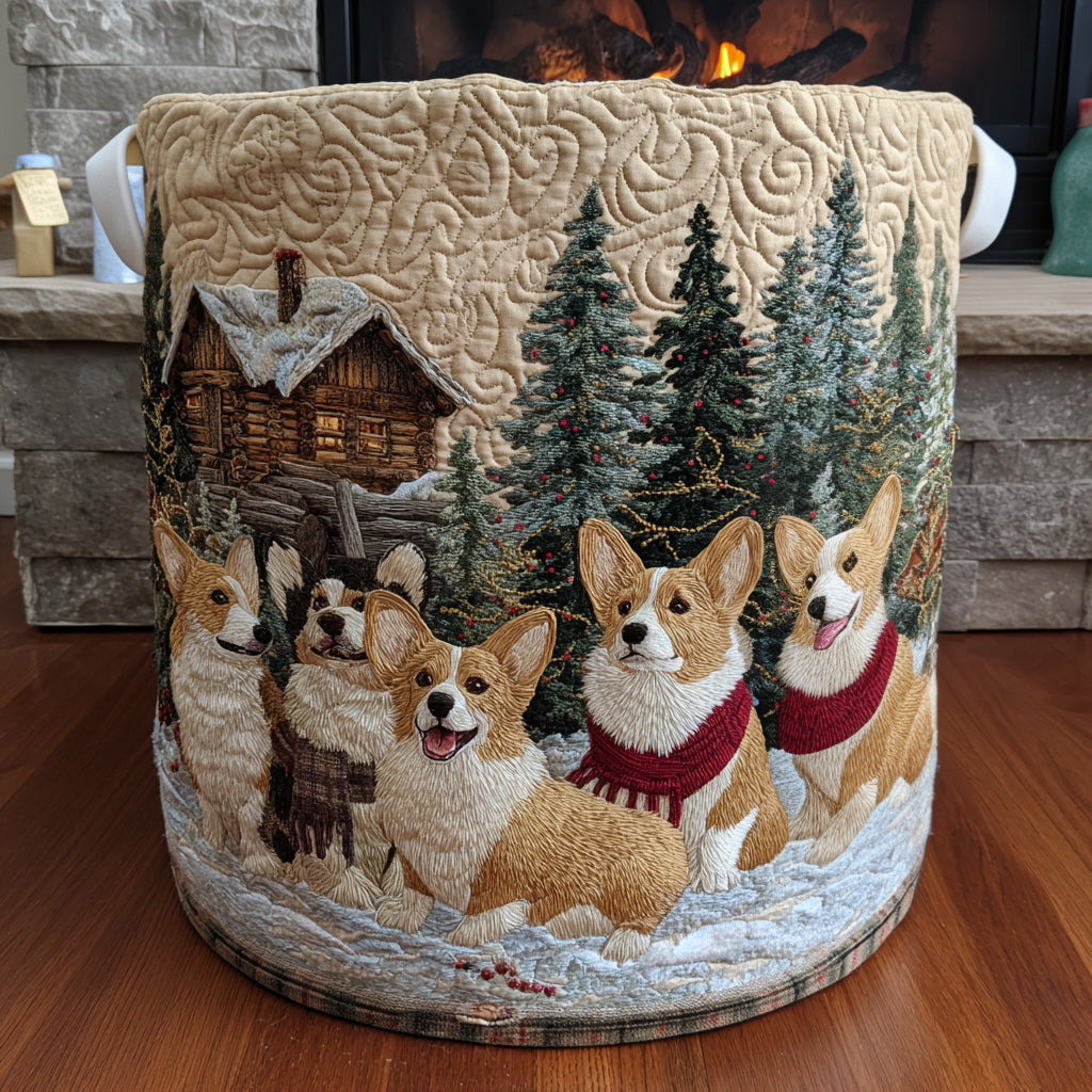 Corgi Wonderland Quilted Laundry Basket Lightweight Quilted Laundry Bag for Modern Homes
