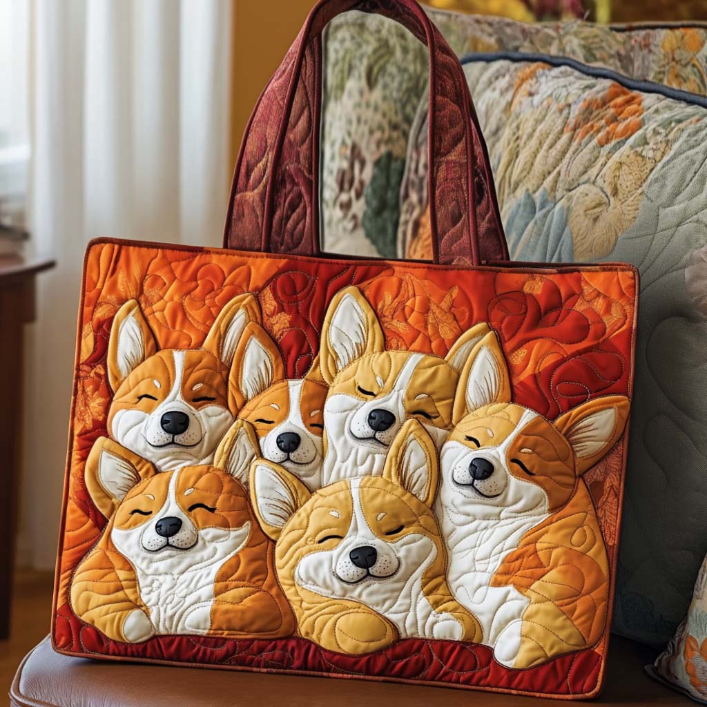 Corgi Wonderland Quilted Tote Bag Summer Beach Gifts