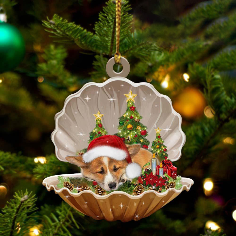 Corgi3 Sleeping in Pearl Dog Christmas Ornament Flat Acrylic