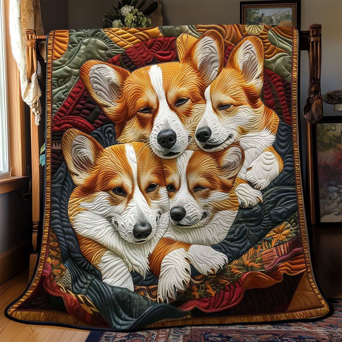 Corgi's Cozy Corner Quilt Blanket Best Throw Blanket Awesome Mother's Day Gifts 2025