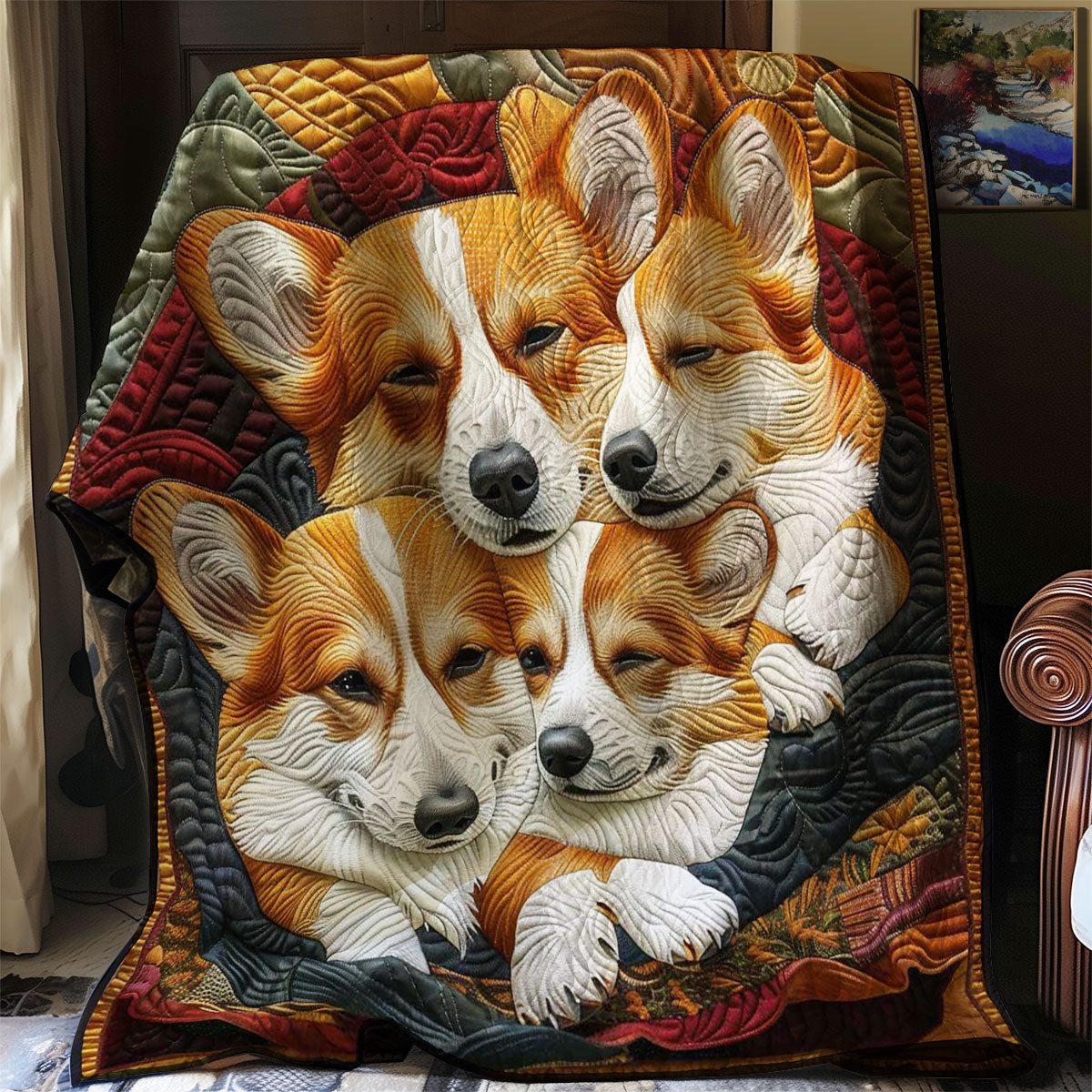 Corgi's Cozy Corner Quilt Blanket Christmas Throw Blanket Jesus Gifts For Christmas