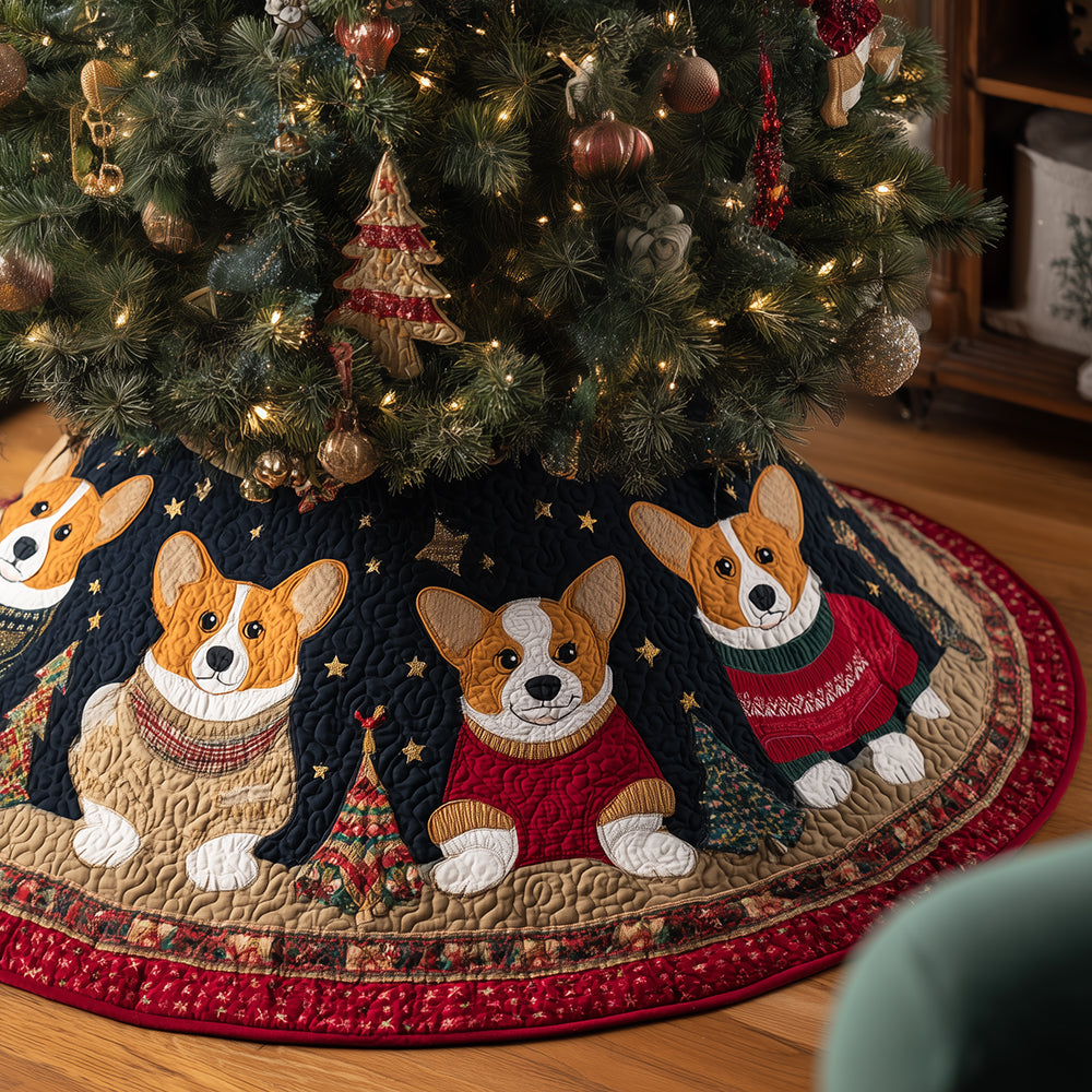 Corgis in Knitland Christmas Quilted Tree Skirt Winter Holiday Decor Corgi Related Gifts