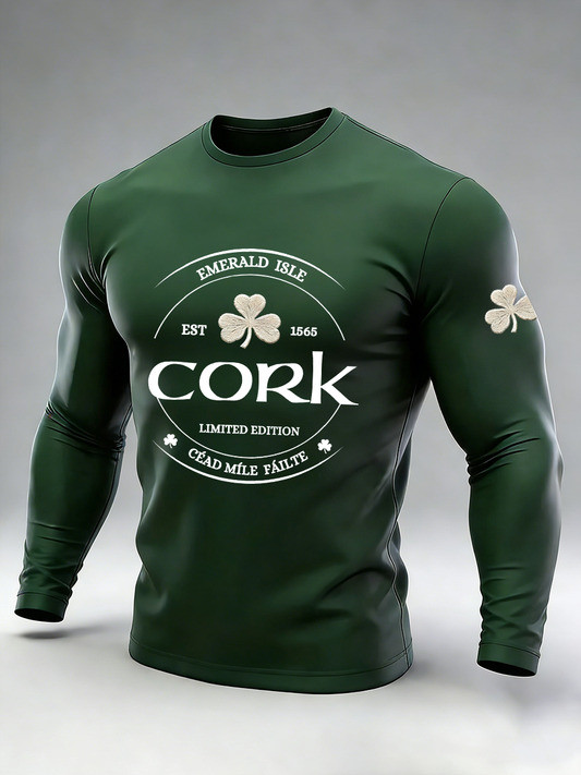Cork Emerald Isle Shamrock Long Sleeve Shirt St Patricks Day Irish Pride Celtic Gift For Him