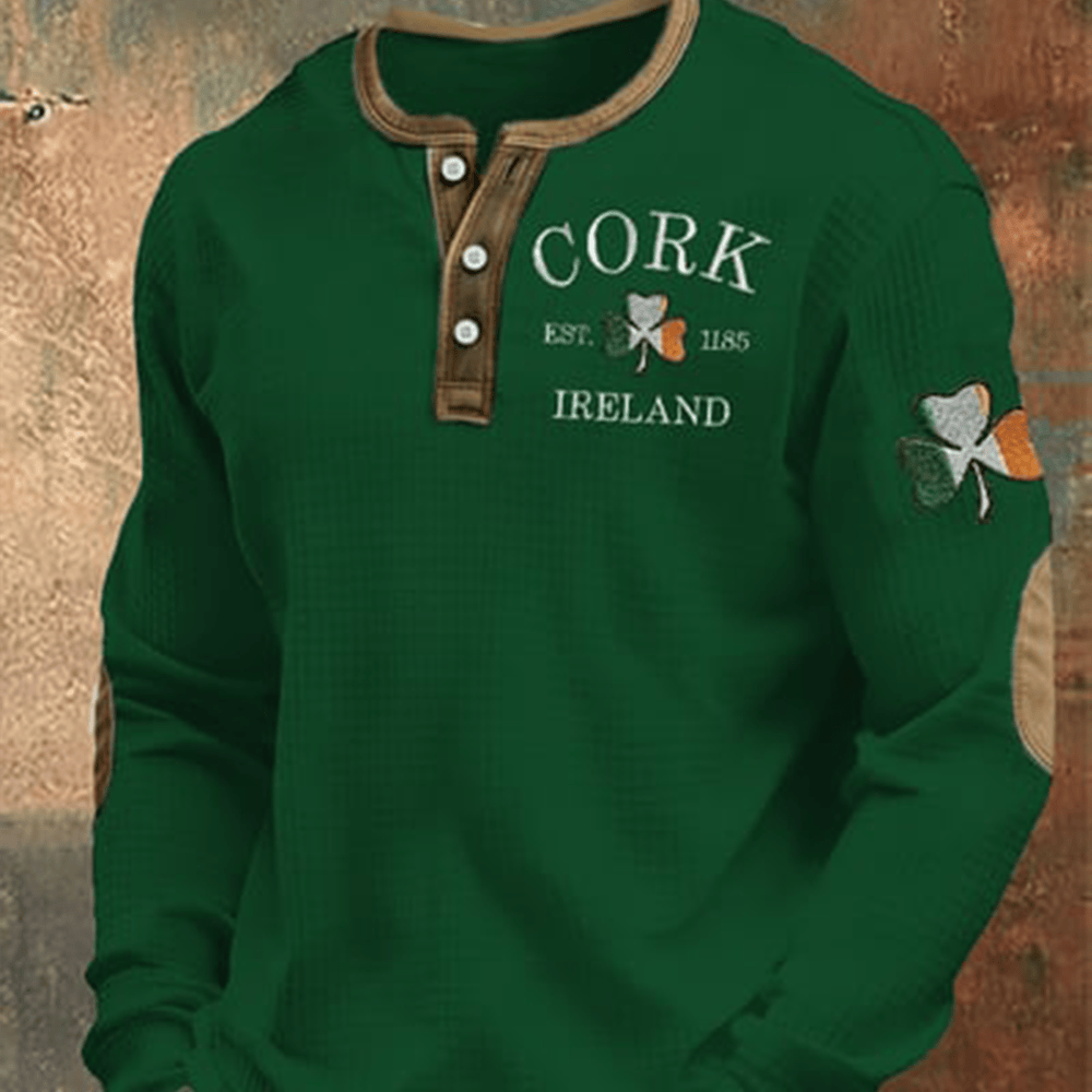 Cork Ireland Est 1185 Button Long Sleeve Shirt St Patrick's Day Apparel Gift For Father
