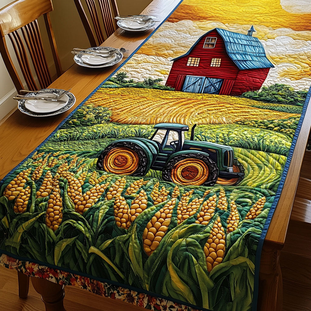 Cornfield Harvest Quilted Table Runner Dining Table Decor Christmas Gifts For Tractor Famers
