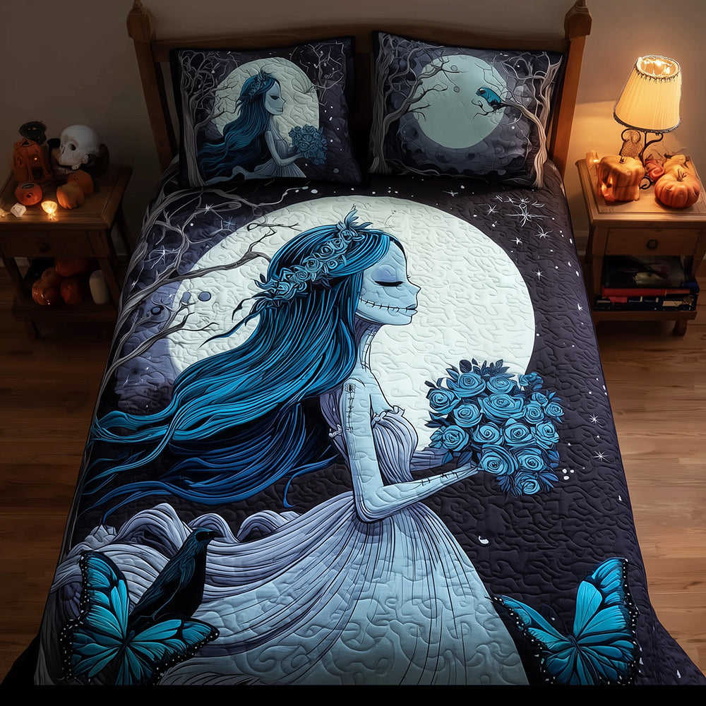 Corpse Bride Quilted Bedding Set Halloween Bed Spread Gift For Family