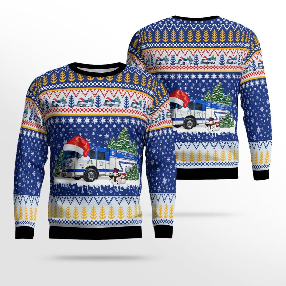 Cortland City Fire Department Cortland Ohio Christmas AOP Ugly Sweater Xmas Unisex Sweater Christmas Gifts For Men Women