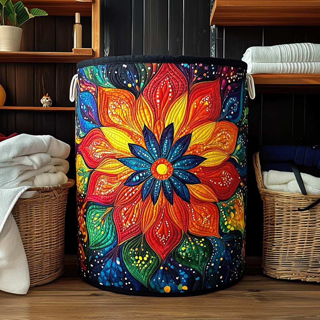 Cosmic Bloom Mandala Quilted Laundry Basket Father's Day Merch Gift