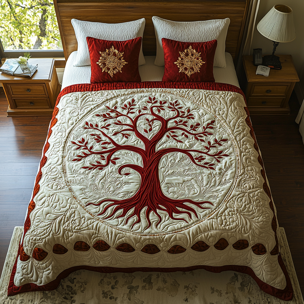 Cosmic Canopy Quilted Bedding Set Best Bed Sheet Set Tree Of Life Themed Gifts