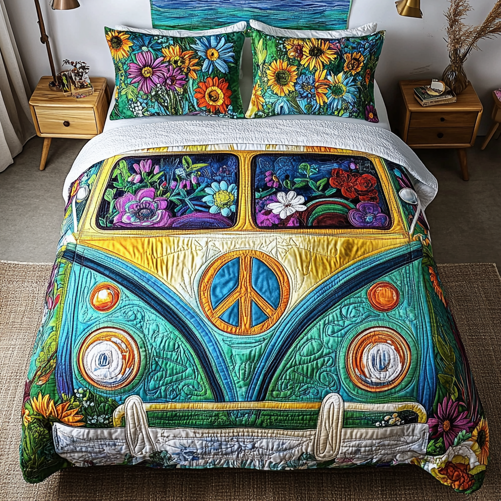 Cosmic Cruiser Quilted Bedding Set Bed Decorations Hippy Gift Ideas