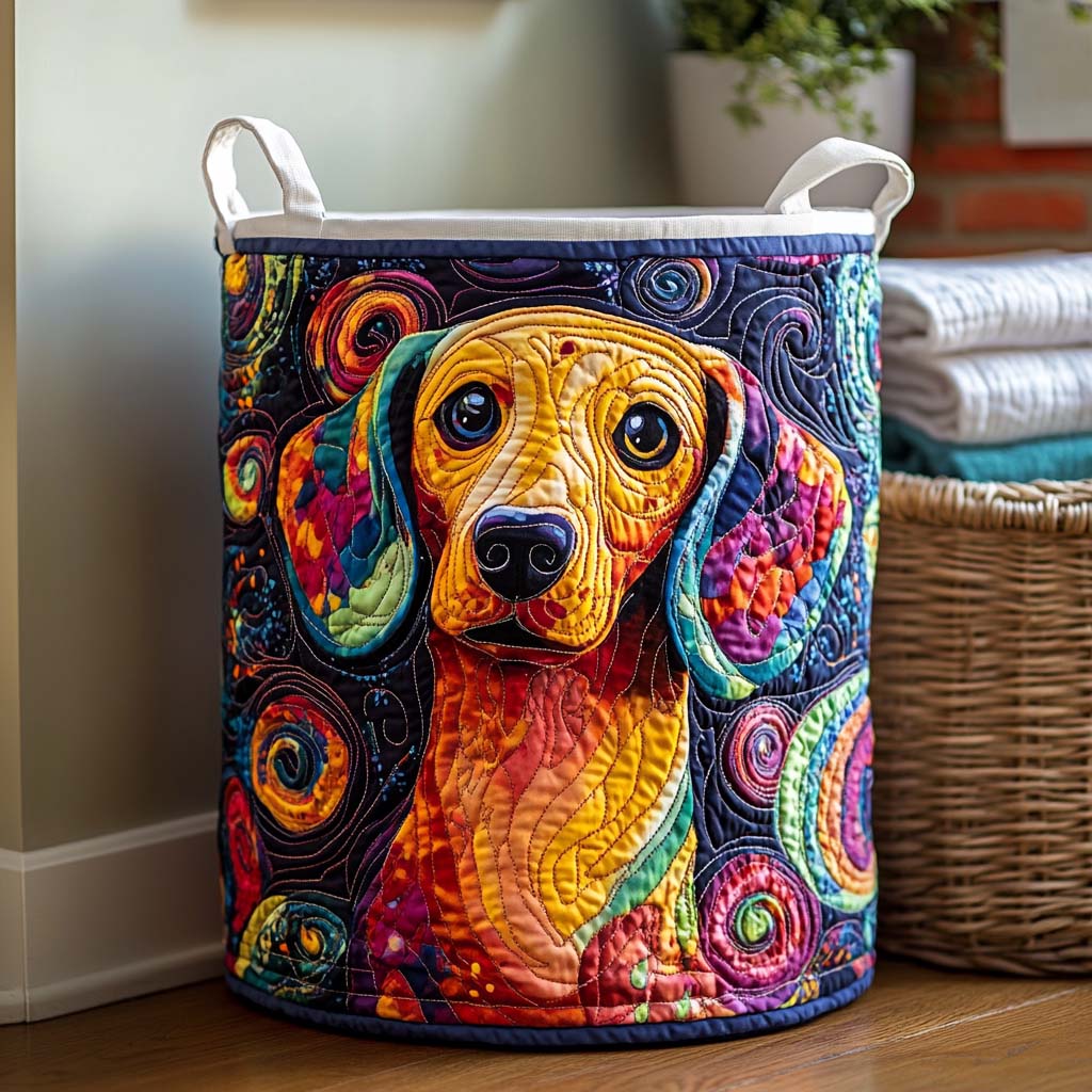 Cosmic Dach Delight Quilted Laundry Basket Merch For Friends