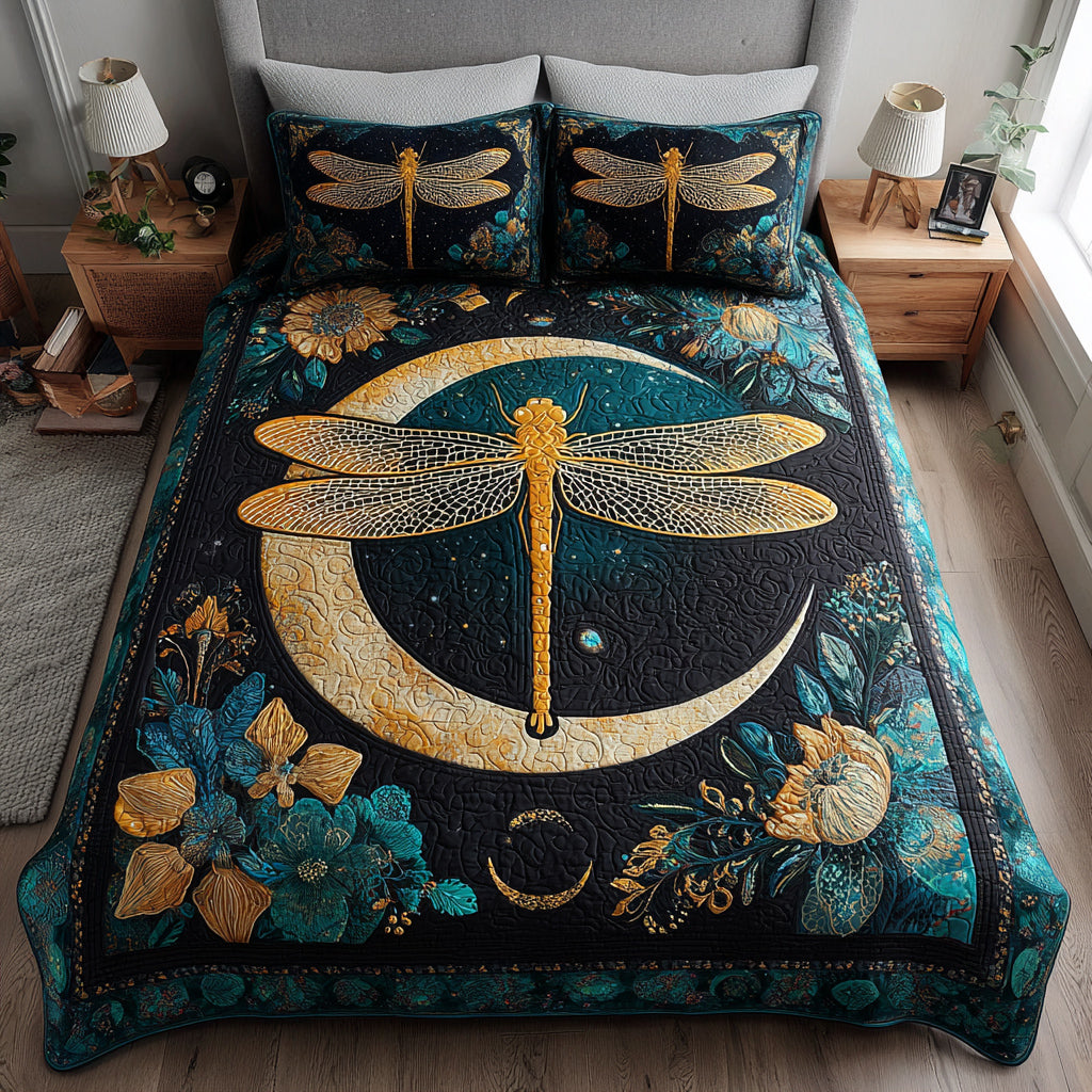 Cosmic Dragonfly Quilted Bedding Set Comfortable Microfiber Bedding Set for Everyday Use