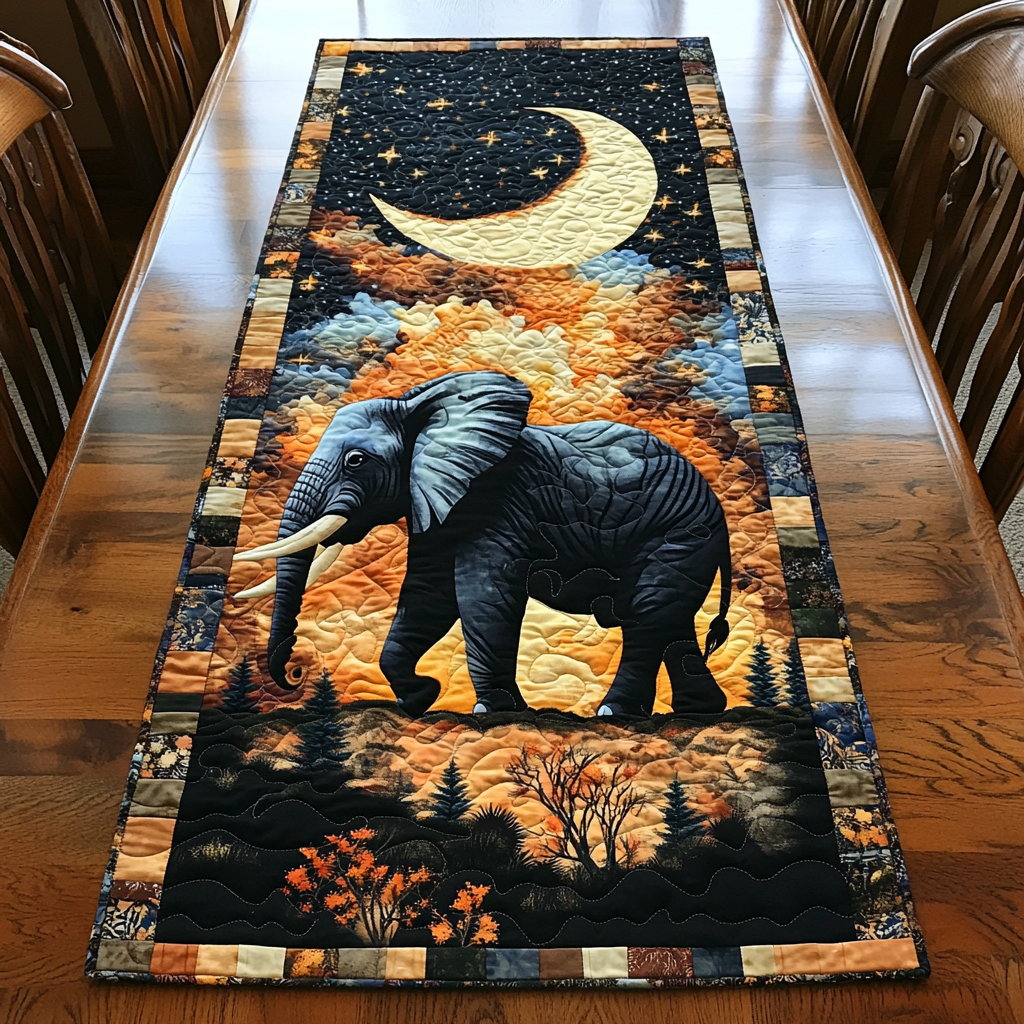 Cosmic Elephant Quilted Table Runner Dining Table Decor Unique Elephant Presents