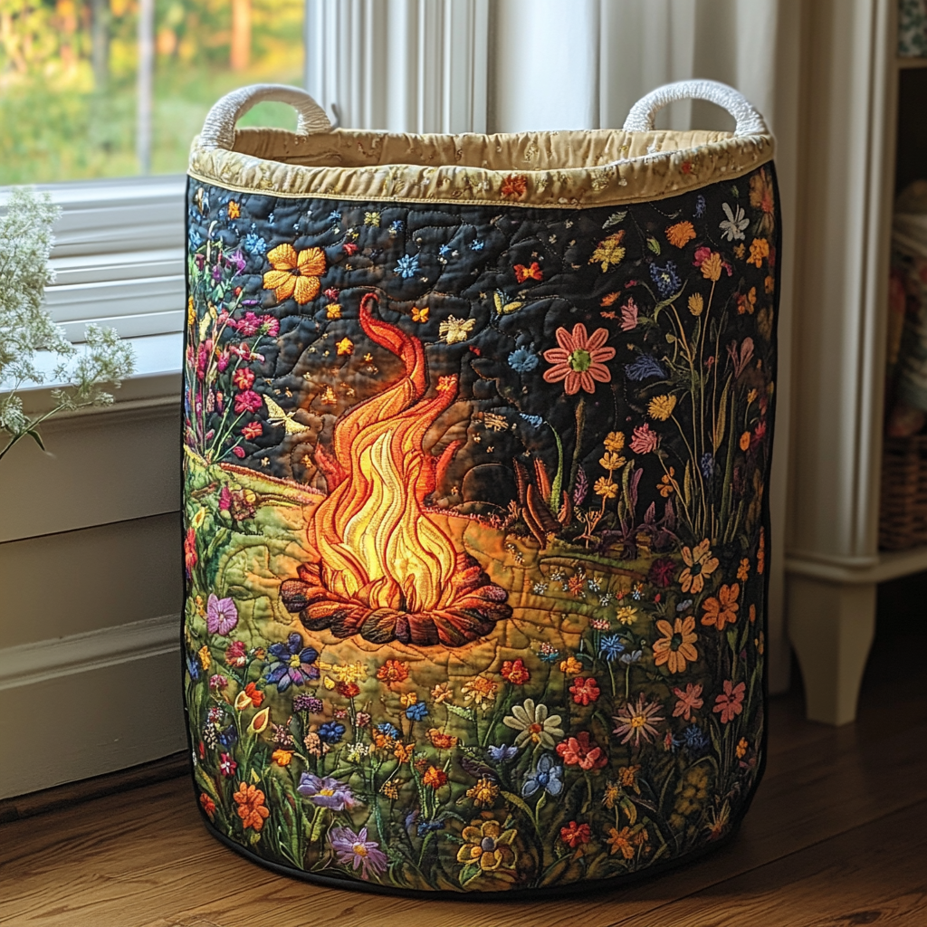 Cosmic Fire Quilted Laundry Basket Merch For Family