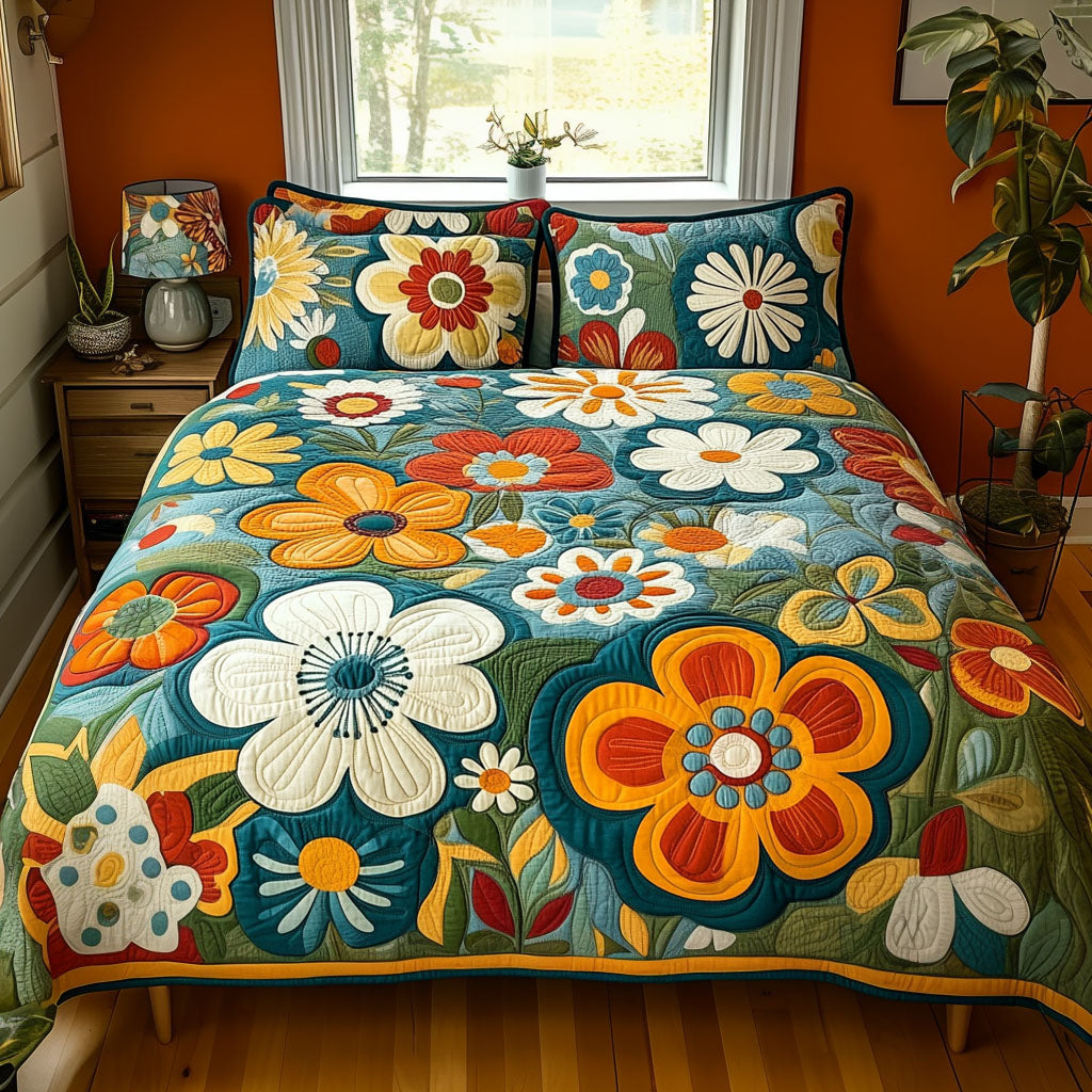 Cosmic Flower Quilted Bedding Set Best Bed Sheet Set Best Gifts For Hippie Friends