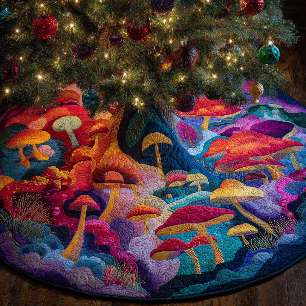 Cosmic Fungi Dance Quilted Tree Skirt Christmas Tree Skirt Holiday Gifts