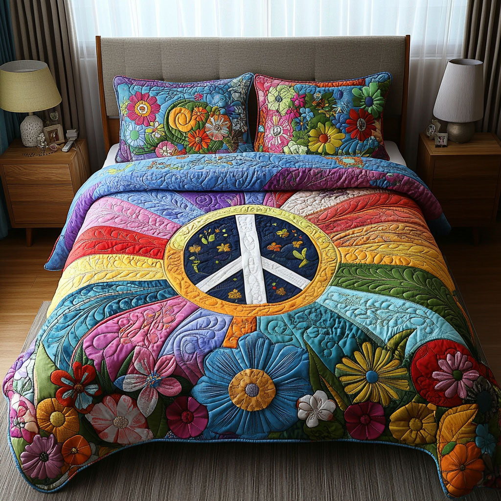 Cosmic Love Quilted Bedding Set Cute Room Decor Best Christmas Gifts For Hippies