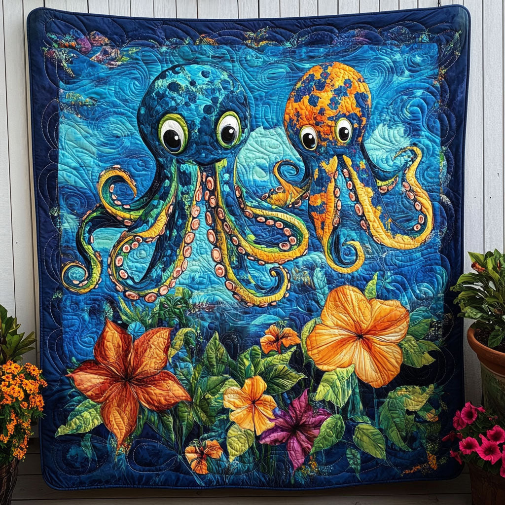Cosmic Octo Quilted Blanket Best Throw Blanket Octopus Gifts For Him Her