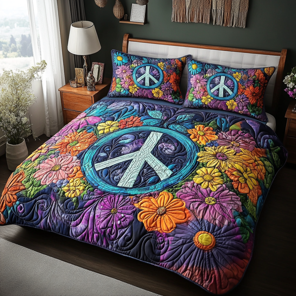 Cosmic Peace Quilted Bedding Set Thoughtful Bedroom Gift Idea for Any Occasion
