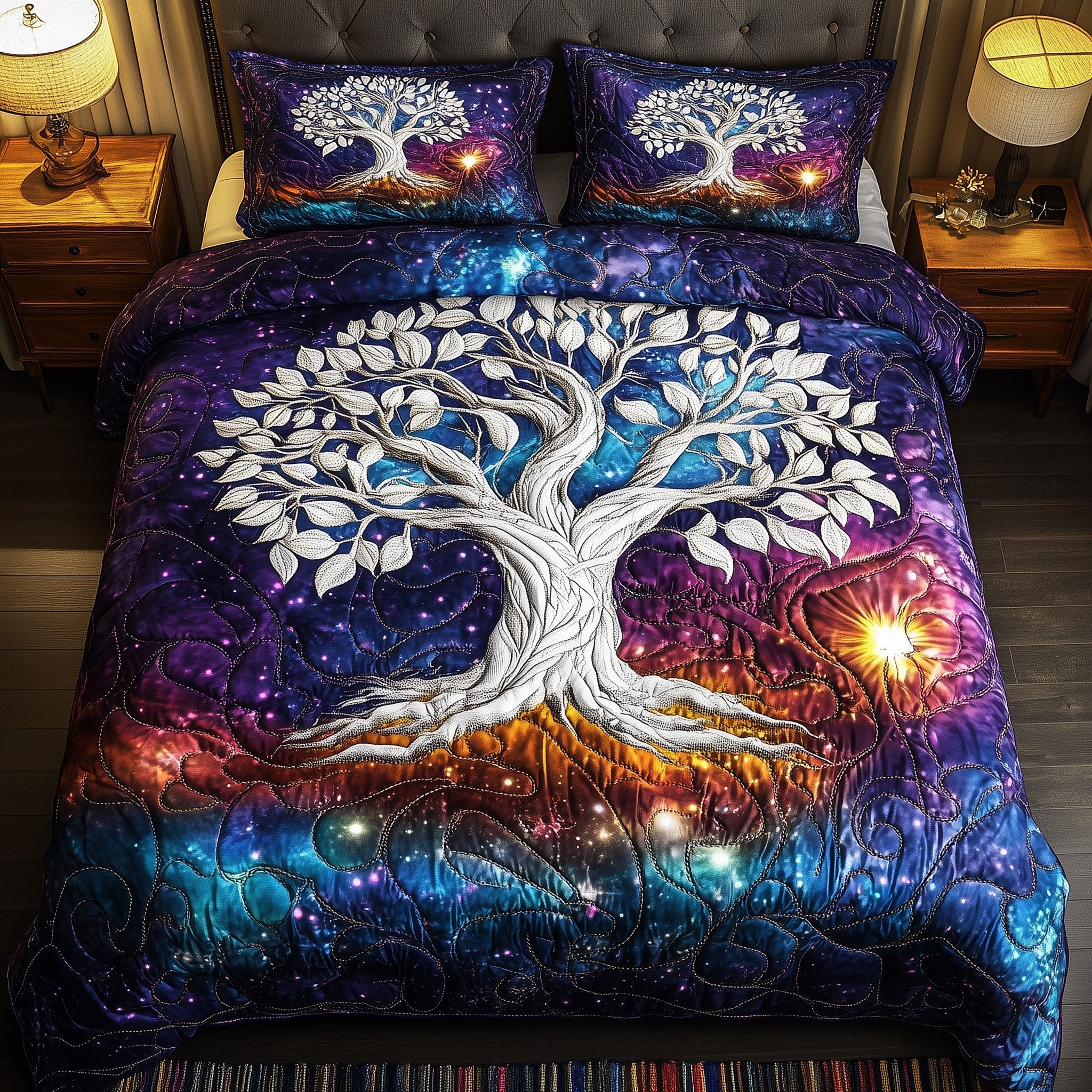 Cosmic Roots Quilted Bedding Set Breathable