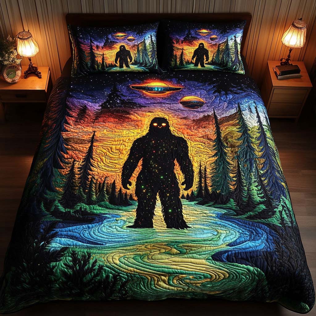Cosmic Sasquatch Quilted Bedding Set Bed Room Decoration Sasquatch Gag Gifts